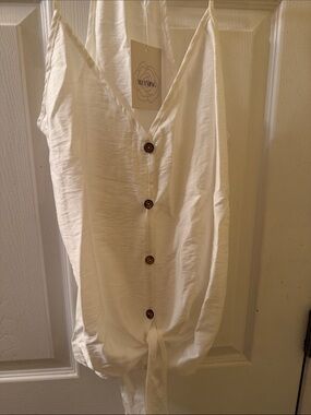 Cream Tie-Front Button Blouse